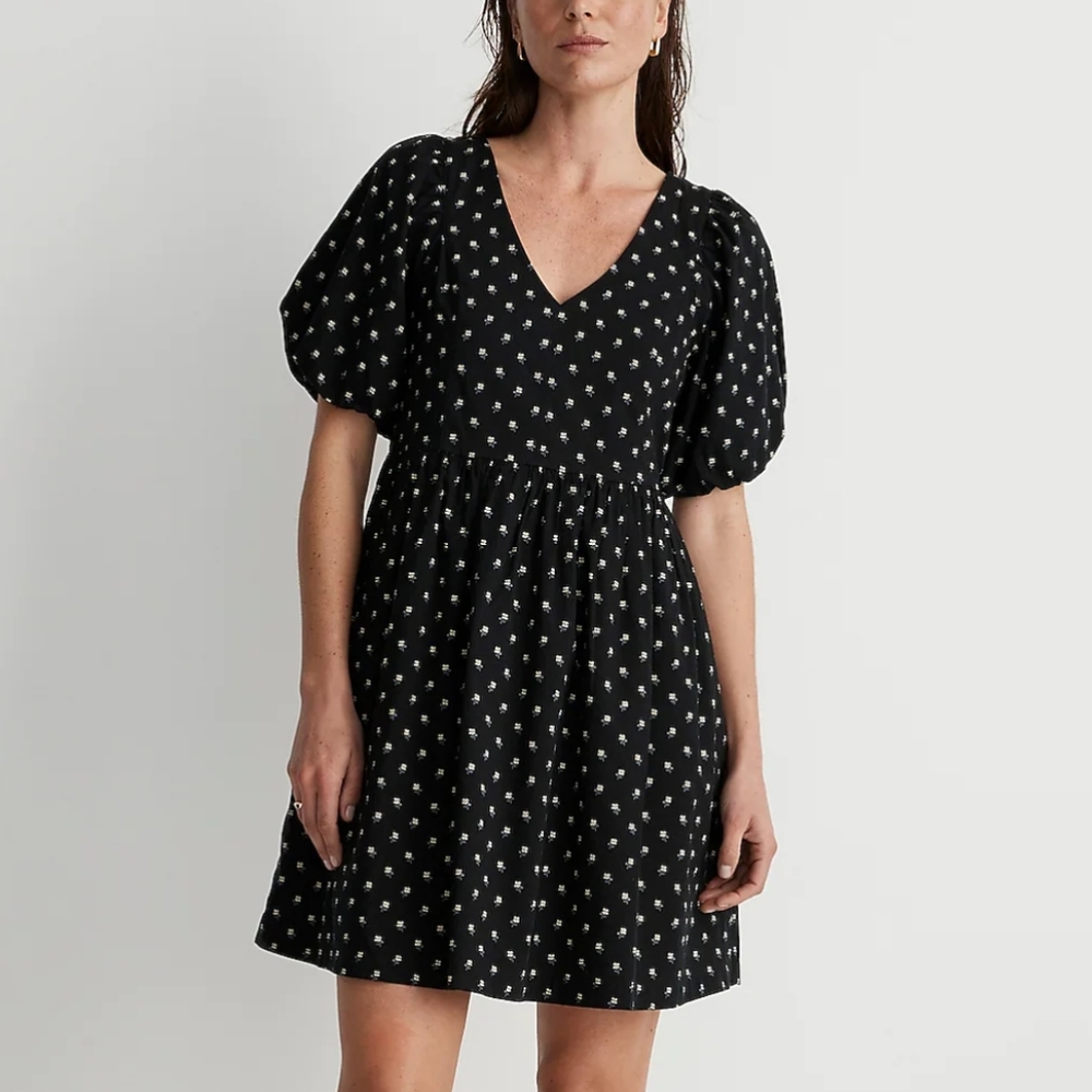 Madewell V-Neck Puff Sleeve Mini Dress in Floral Ikat